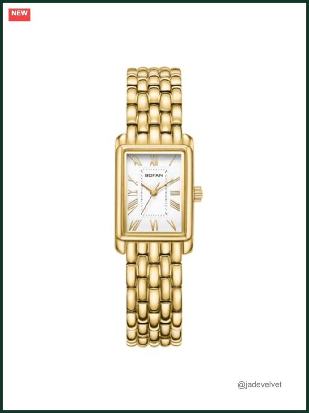 Gold Tone Rectangular Roman Dial Quartz Wrist Watch Adjustable Bracelet